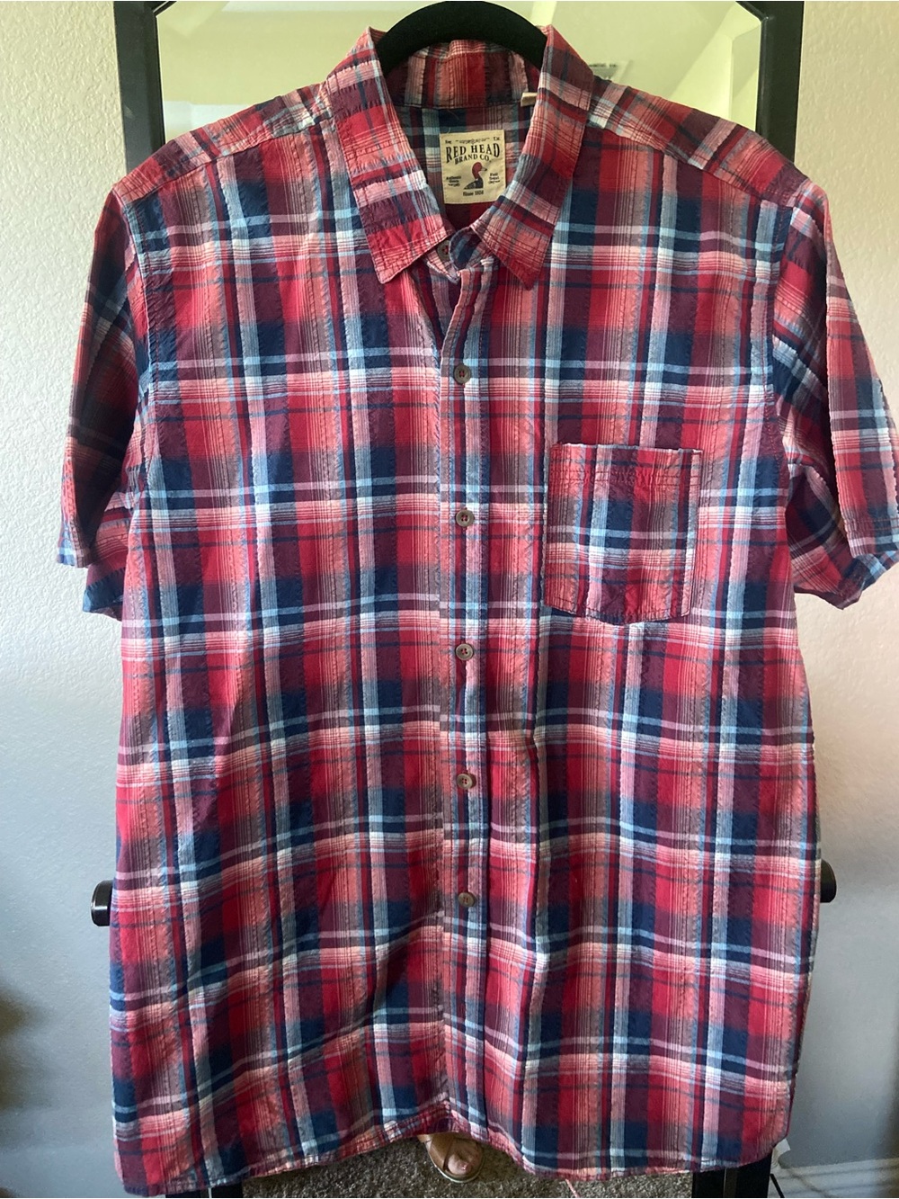 RedHead Red and Blue Plaid Short-Sleeve Button-Down Shirt